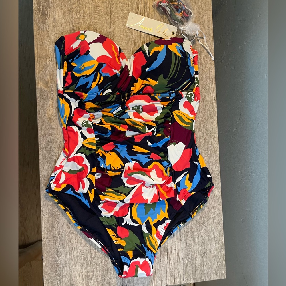 Anne Cole Women  Floral One-Piece Swimsuit - Red, Blue, Yellow, White